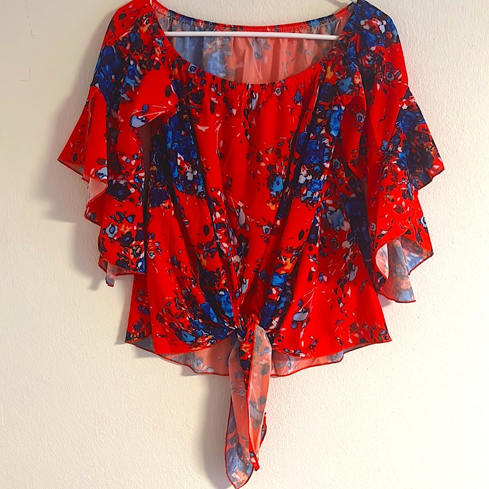 Strapless red floral top